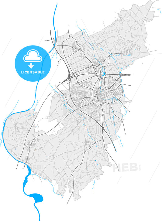 Memmingen, Bavaria, Germany, high quality vector map