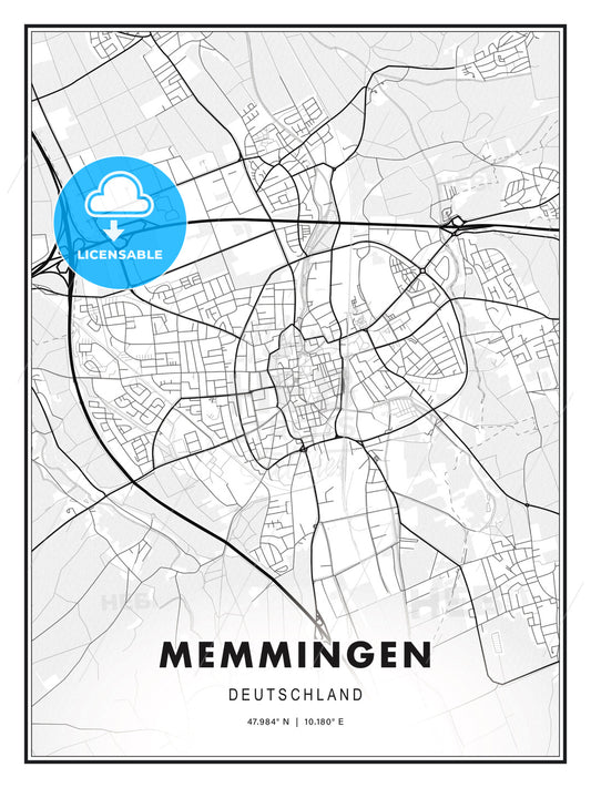 Memmingen, Germany, Modern Print Template in Various Formats - HEBSTREITS Sketches