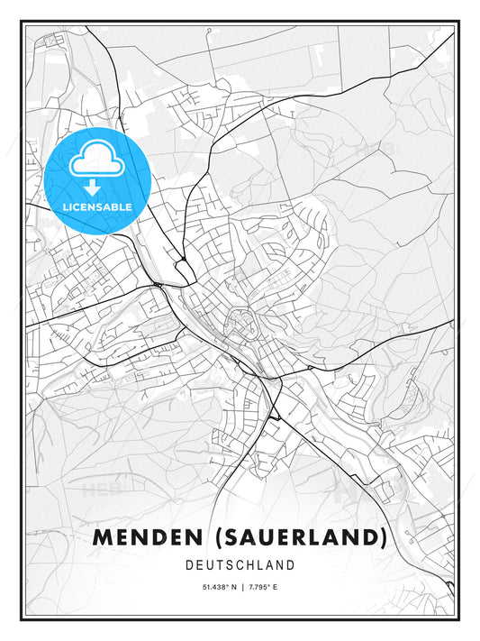 Menden (Sauerland), Germany, Modern Print Template in Various Formats - HEBSTREITS Sketches