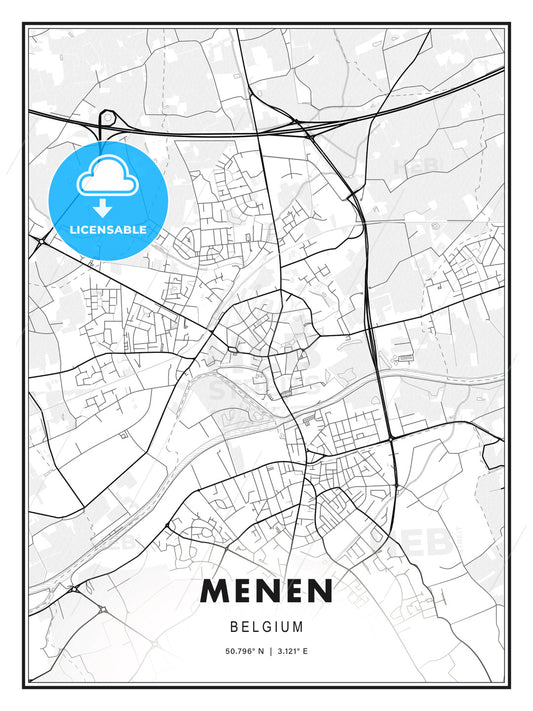Menen, Belgium, Modern Print Template in Various Formats - HEBSTREITS Sketches
