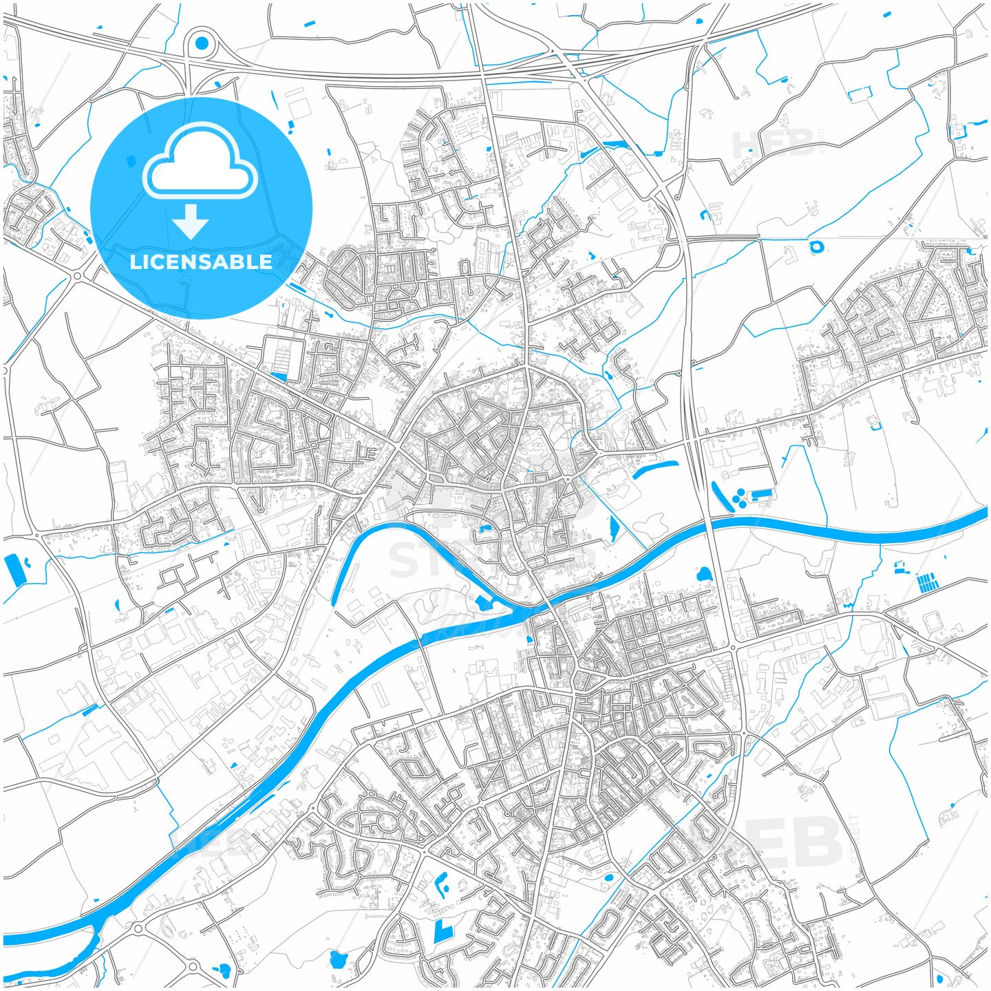 Menen, West Flanders, Belgium, city map with high quality roads.