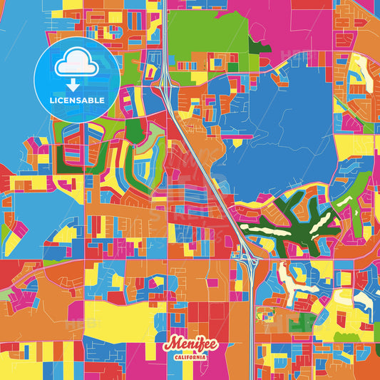 Menifee, United States Crazy Colorful Street Map Poster Template - HEBSTREITS Sketches