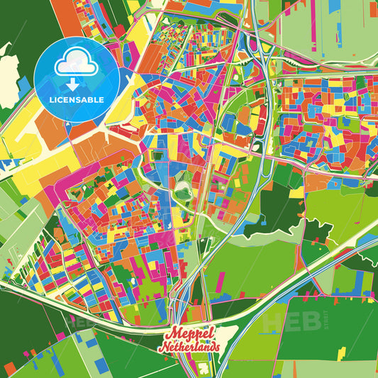 Meppel, Netherlands Crazy Colorful Street Map Poster Template - HEBSTREITS Sketches