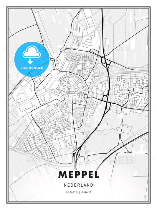 Meppel, Netherlands, Modern Print Template in Various Formats - HEBSTREITS Sketches