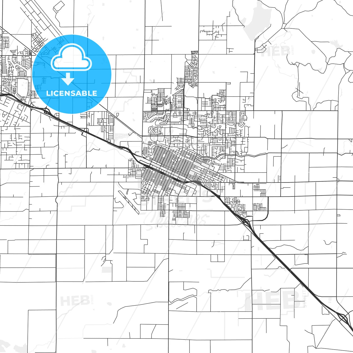 Merced, California - Area Map - Light