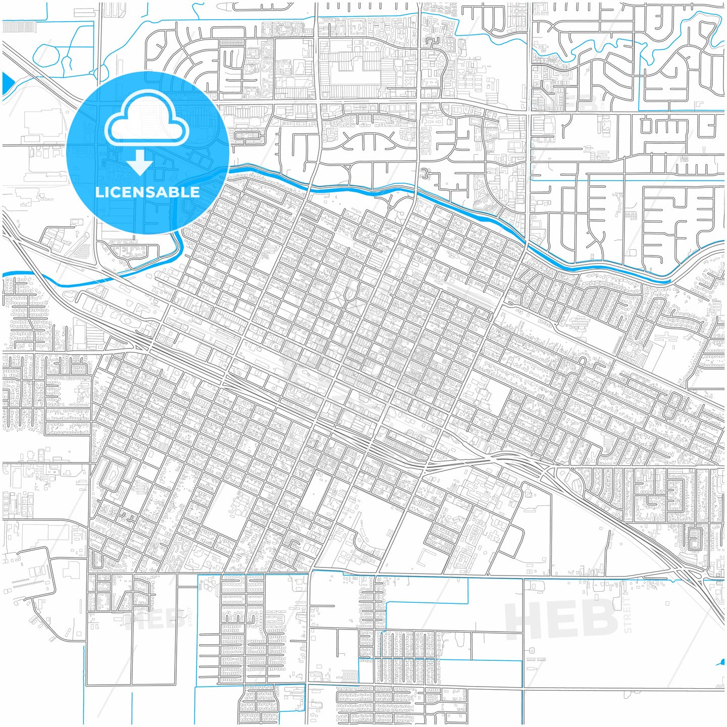 Merced, California, United States, city map with high quality roads.