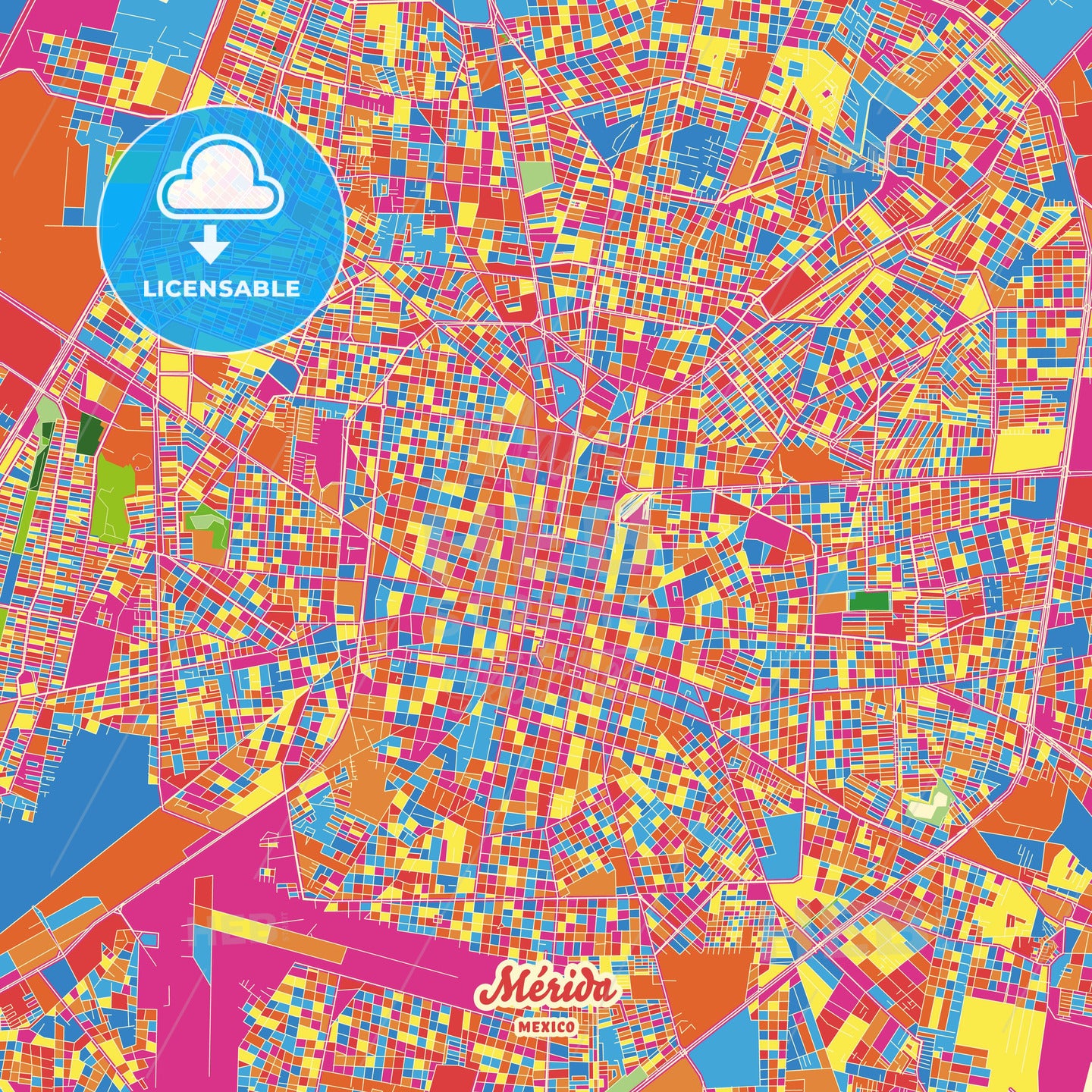 Mérida, Mexico Crazy Colorful Street Map Poster Template - HEBSTREITS Sketches