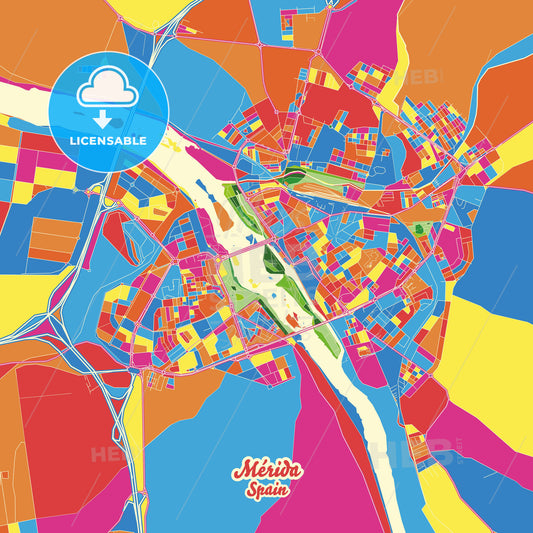 Mérida, Spain Crazy Colorful Street Map Poster Template - HEBSTREITS Sketches