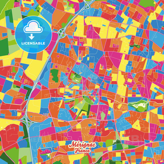Mérignac, France Crazy Colorful Street Map Poster Template - HEBSTREITS Sketches