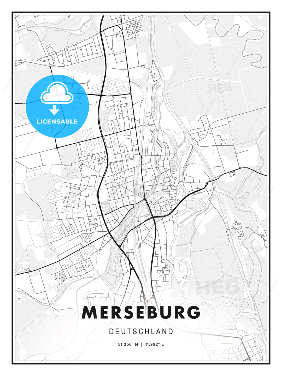 Merseburg, Germany, Modern Print Template in Various Formats - HEBSTREITS Sketches