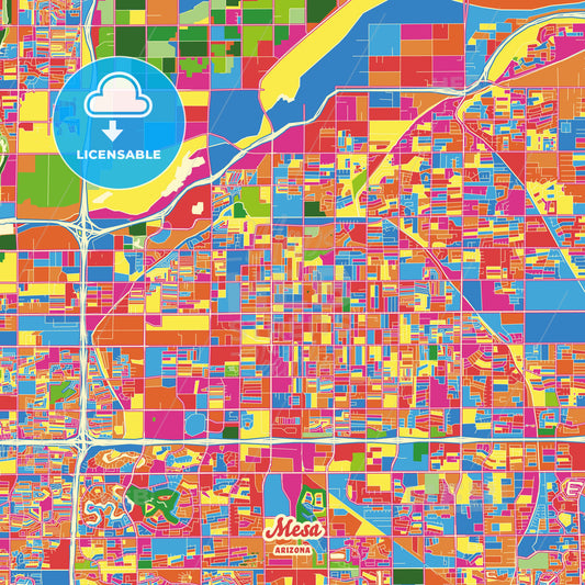 Mesa, United States Crazy Colorful Street Map Poster Template - HEBSTREITS Sketches