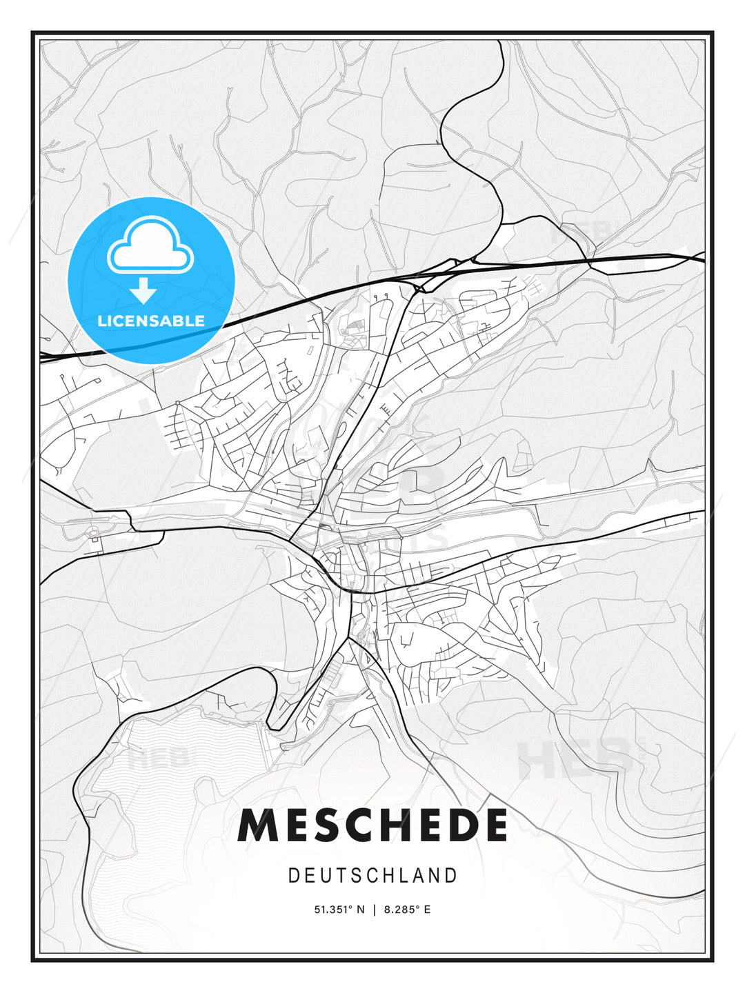 Meschede, Germany, Modern Print Template in Various Formats - HEBSTREITS Sketches