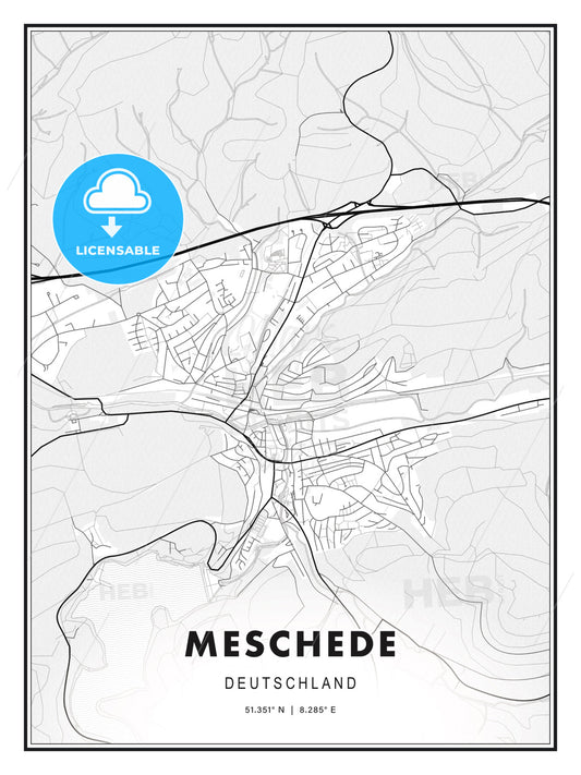 Meschede, Germany, Modern Print Template in Various Formats - HEBSTREITS Sketches