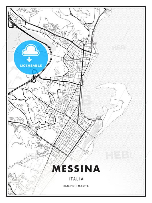 Messina, Italy, Modern Print Template in Various Formats - HEBSTREITS Sketches