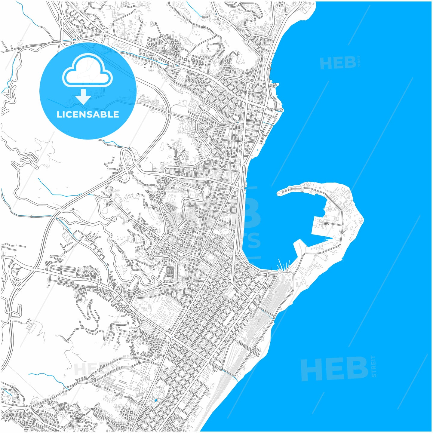 Messina, Sicily, Italy, city map with high quality roads.