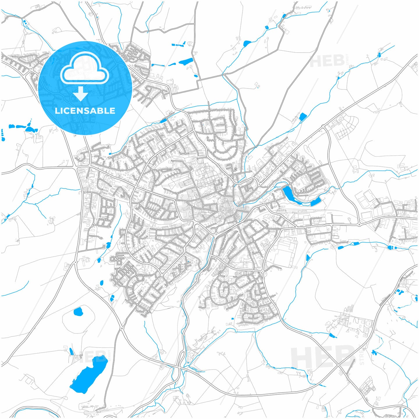 Mettmann, North Rhine-Westphalia, Germany, city map with high quality roads.