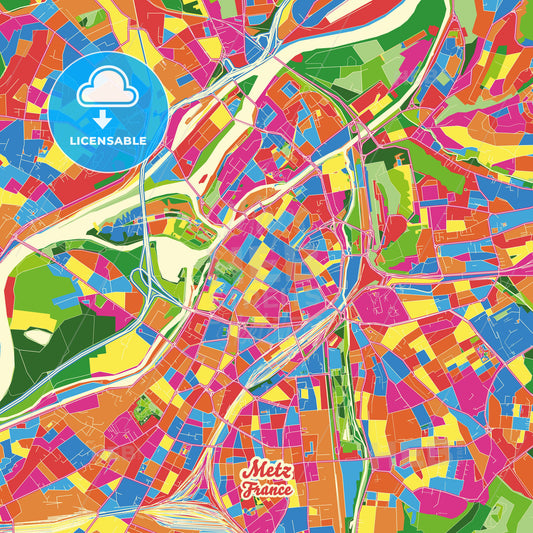 Metz, France Crazy Colorful Street Map Poster Template - HEBSTREITS Sketches