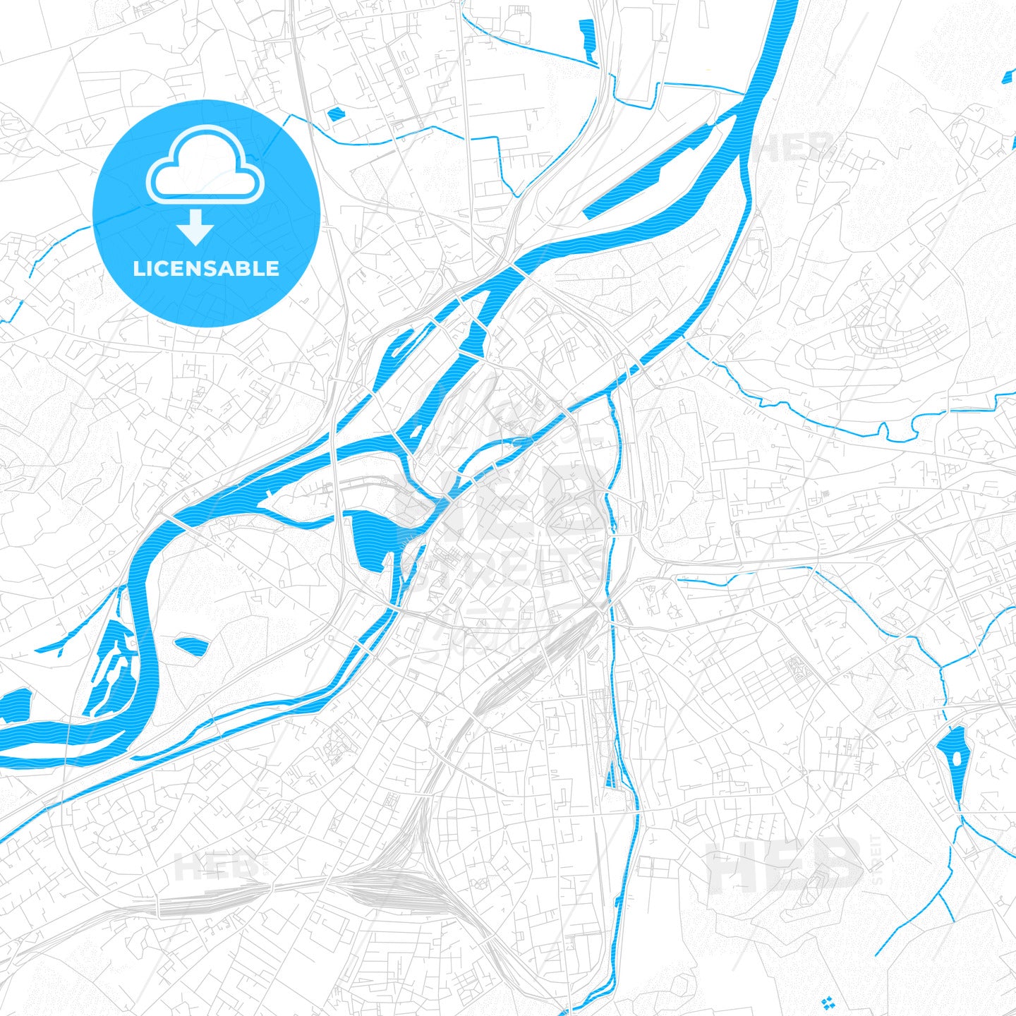Metz, France PDF vector map with water in focus