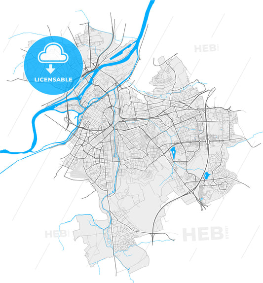 Metz, Moselle, France, high quality vector map
