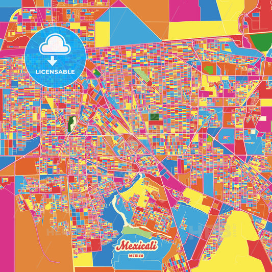 Mexicali, Mexico Crazy Colorful Street Map Poster Template - HEBSTREITS Sketches