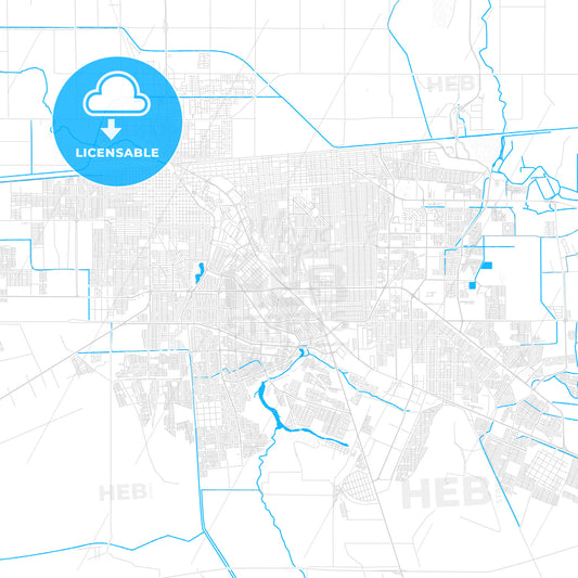 Mexicali, Mexico PDF vector map with water in focus