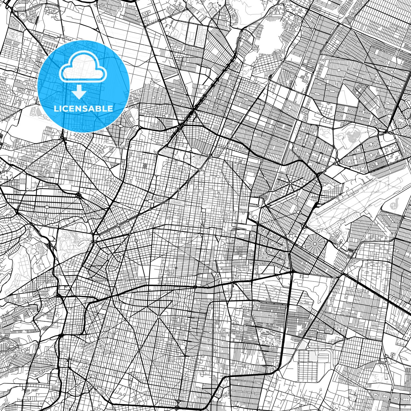 Mexico City downtown map, light