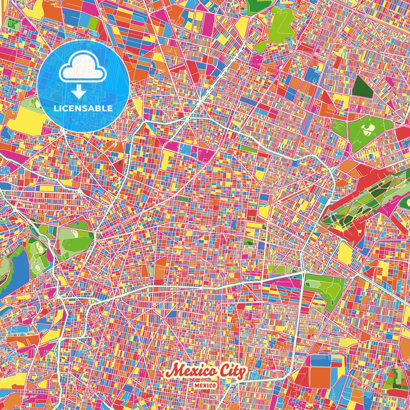 Mexico City, Mexico Crazy Colorful Street Map Poster Template - HEBSTREITS Sketches