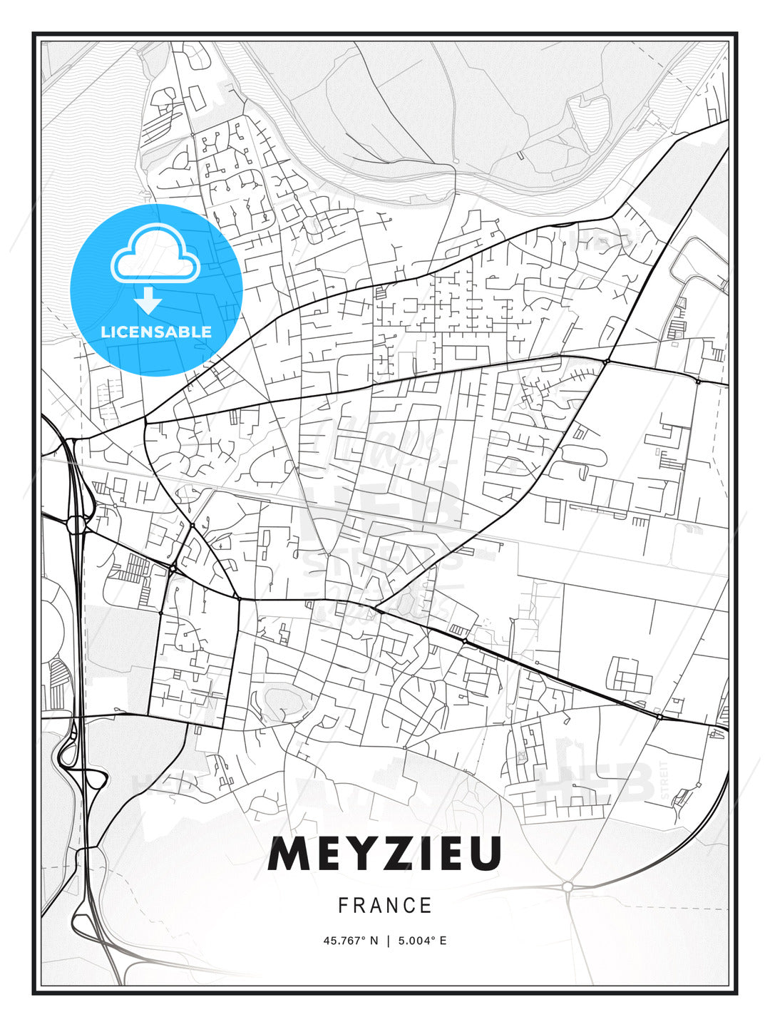 Meyzieu, France, Modern Print Template in Various Formats - HEBSTREITS Sketches