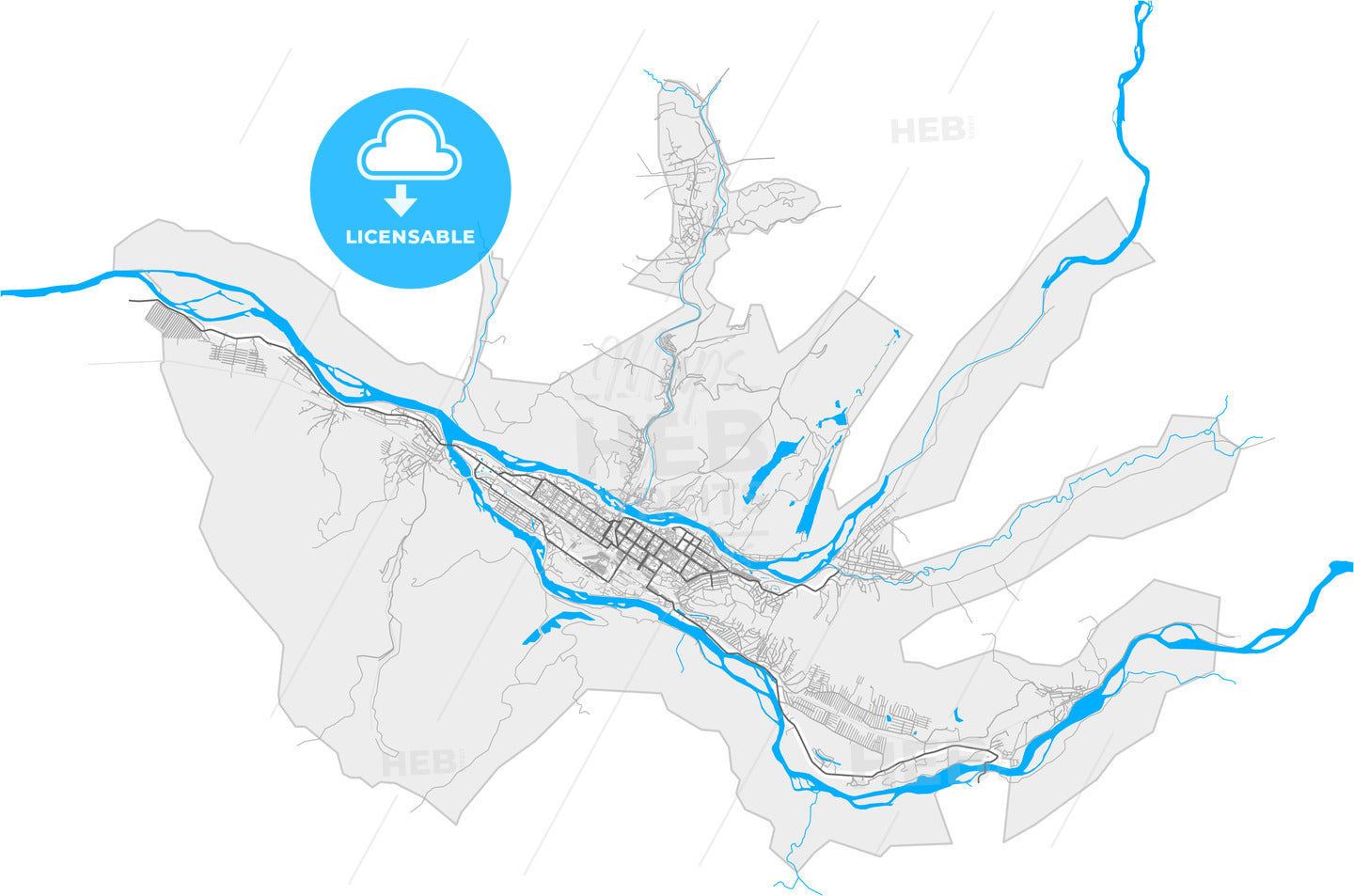 Mezhdurechensk, Kemerovo Oblast, Russia, high quality vector map