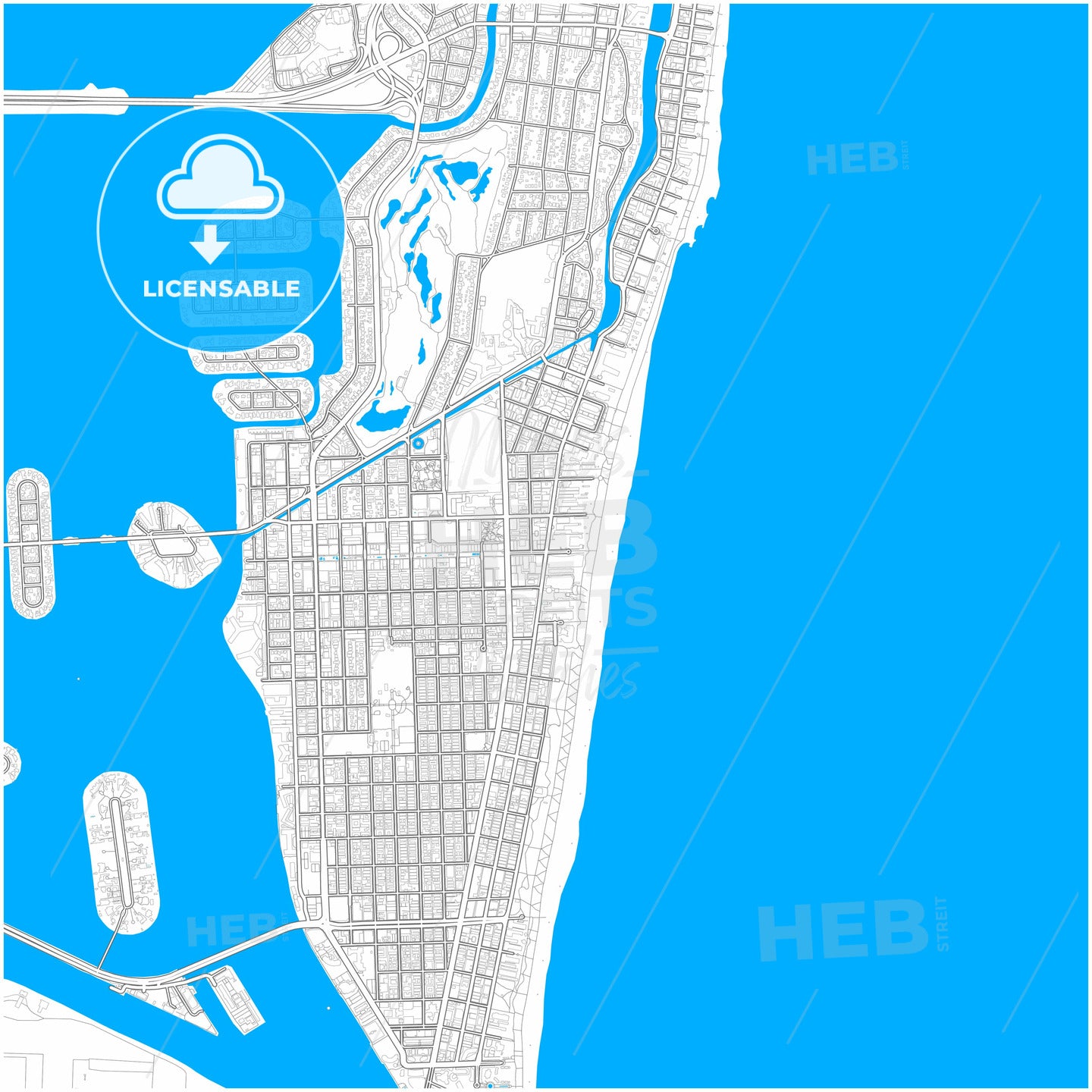 Miami Beach, Florida, United States, city map with high quality roads.