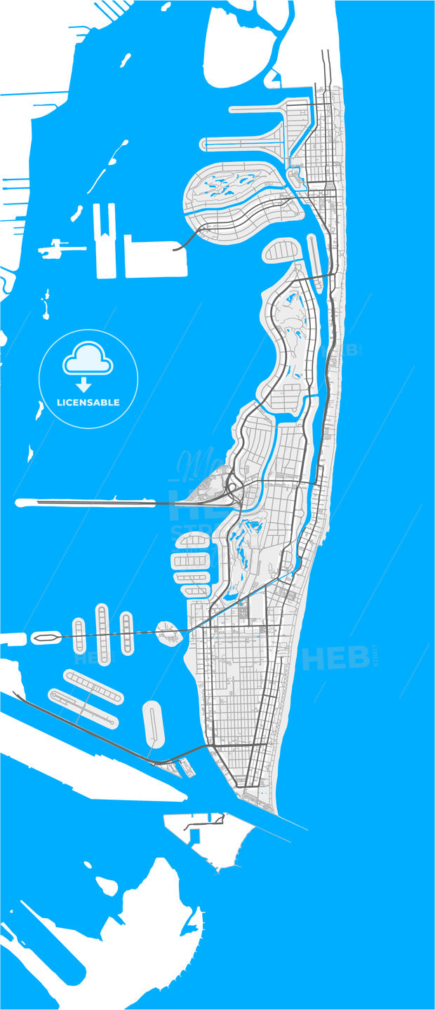 Miami Beach, Florida, United States, high resolution vector map ...