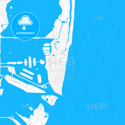 Miami Beach, Florida, United States, PDF vector map with water in focus