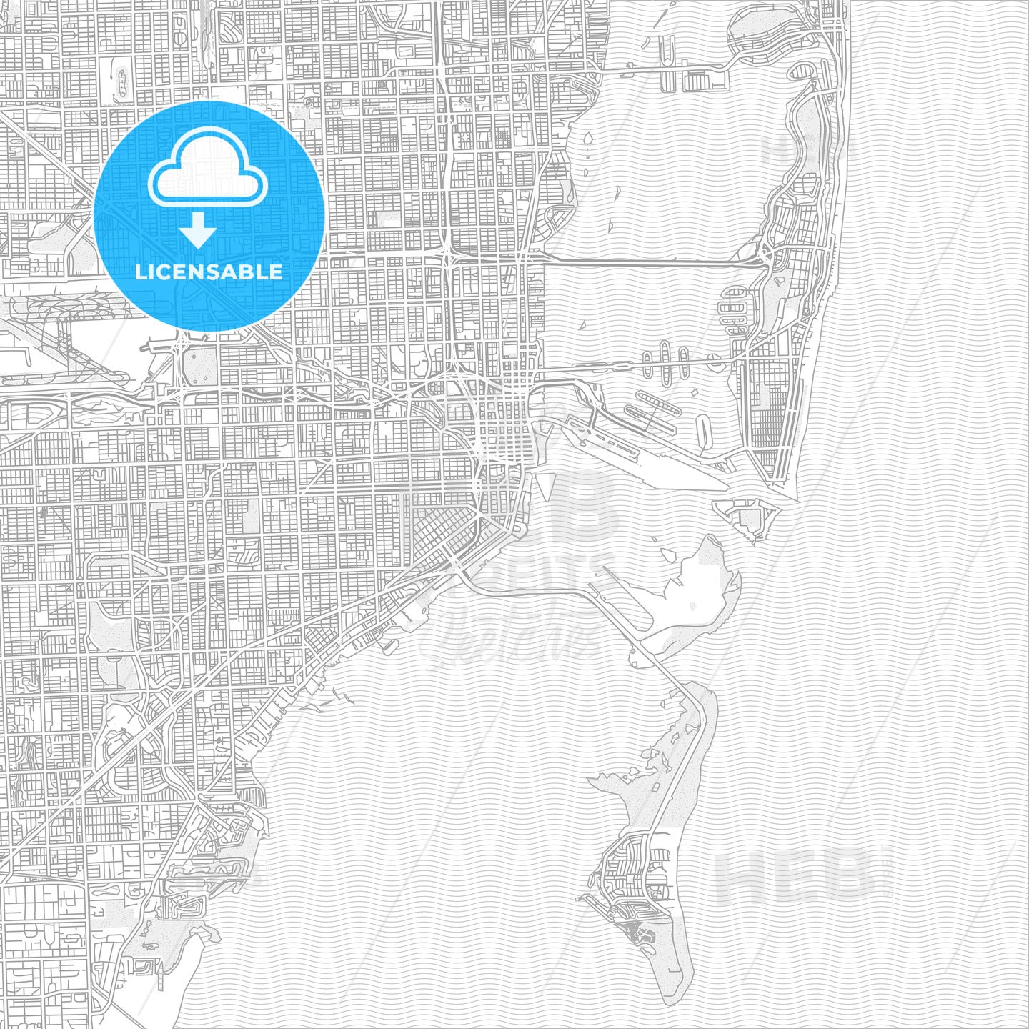 Miami, Florida, USA, bright outlined vector map