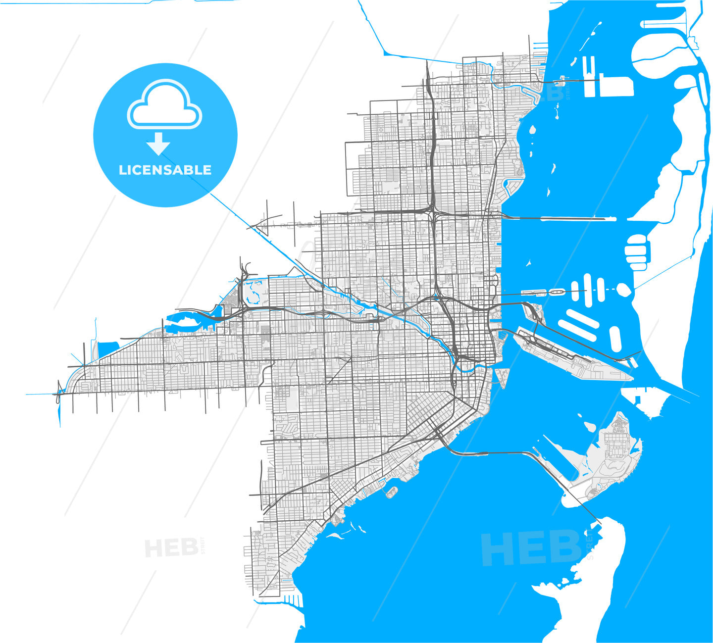Miami, Florida, United States, high quality vector map