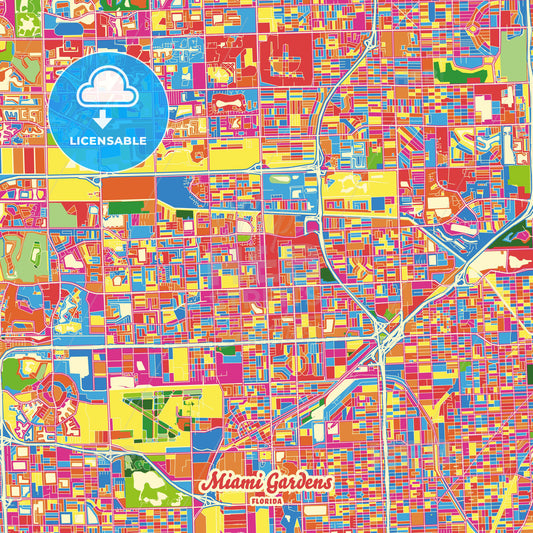 Miami Gardens, United States Crazy Colorful Street Map Poster Template - HEBSTREITS Sketches