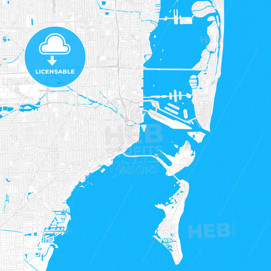 Miami, Florida, United States, PDF vector map with water in focus