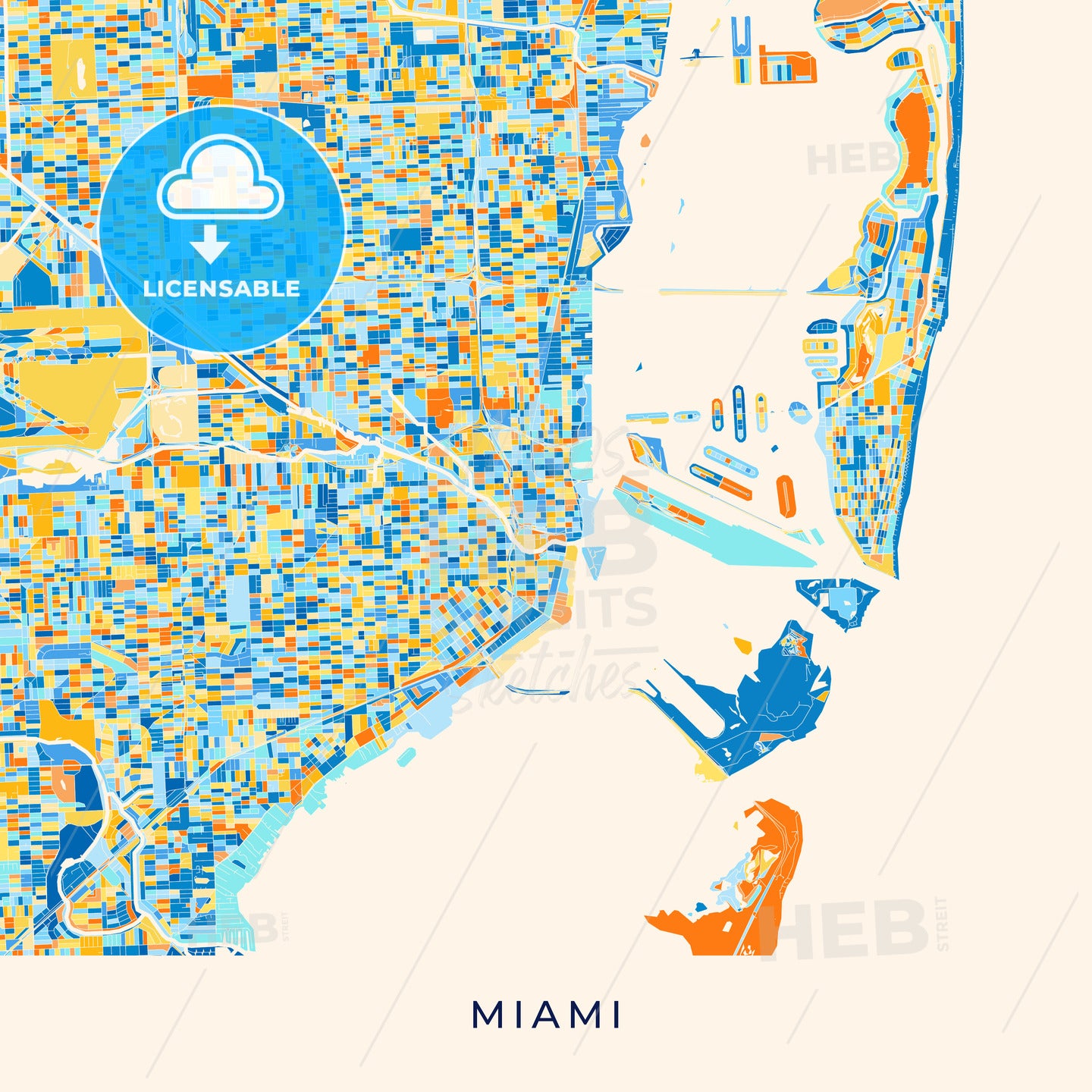 Miami colorful map poster template