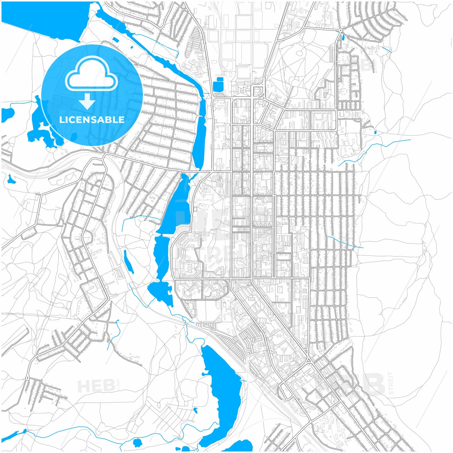 Miass, Chelyabinsk Oblast, Russia, city map with high quality roads.