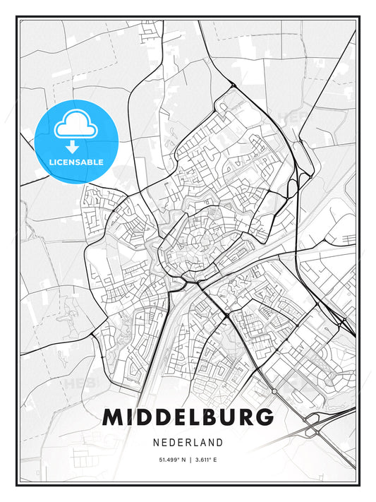 Middelburg, Netherlands, Modern Print Template in Various Formats - HEBSTREITS Sketches