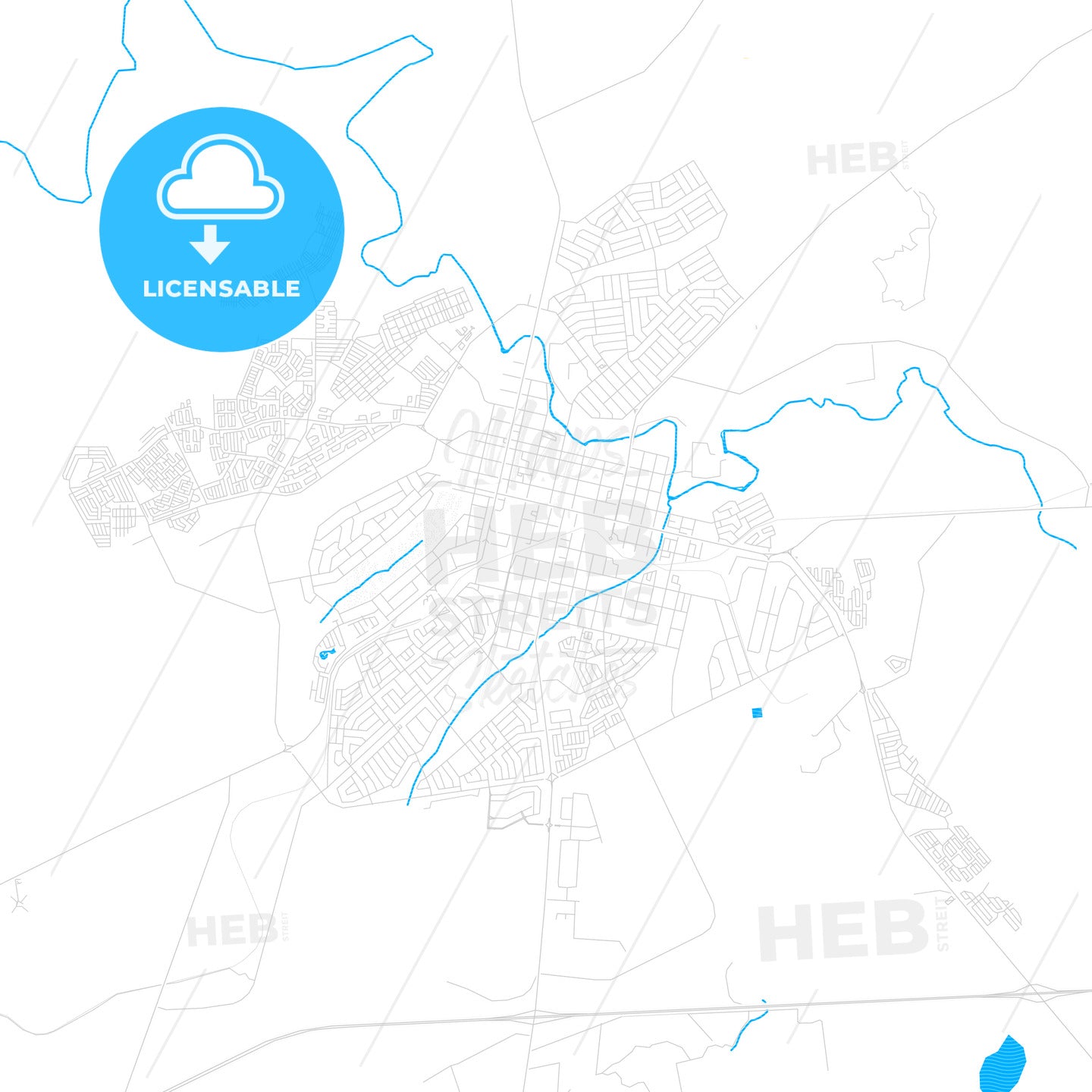 Middelburg, South Africa PDF vector map with water in focus