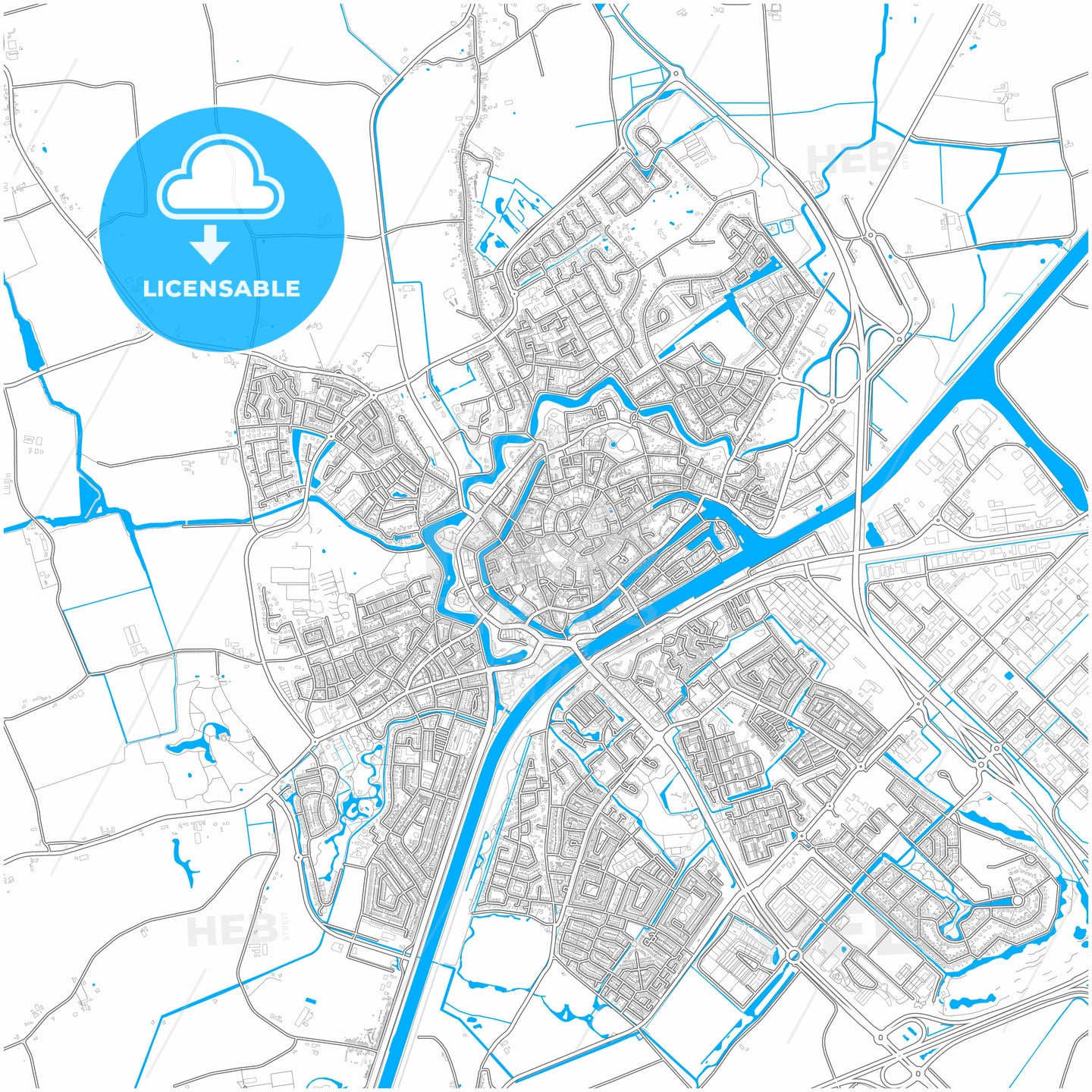 Middelburg, Zeeland, Netherlands, city map with high quality roads.