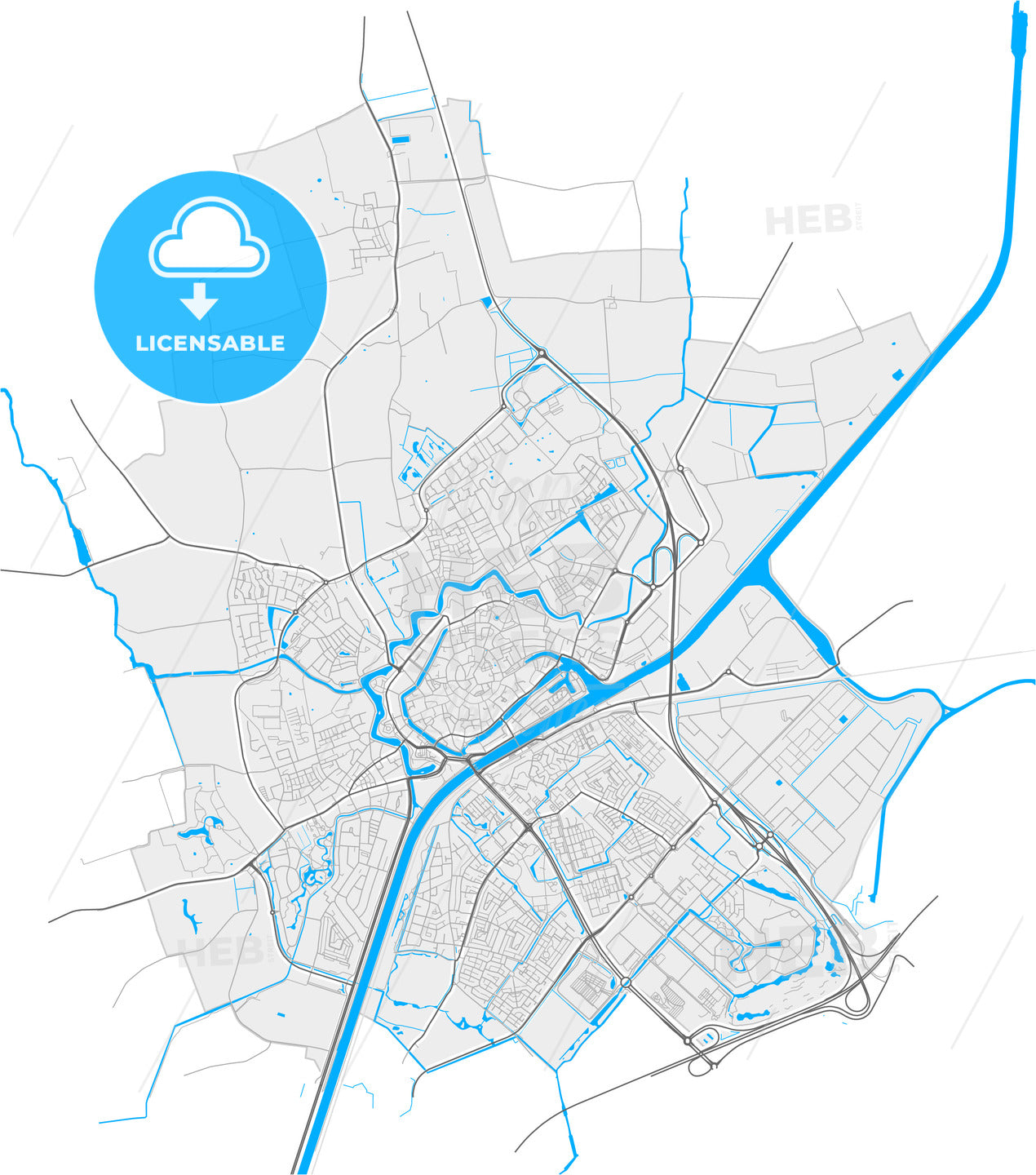 Middelburg, Zeeland, Netherlands, high quality vector map