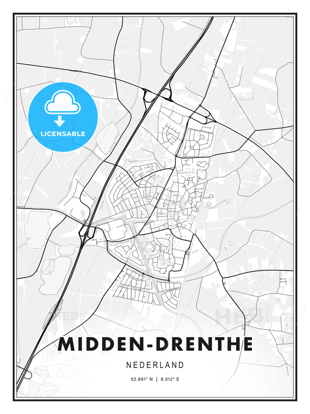 Midden-Drenthe, Netherlands, Modern Print Template in Various Formats - HEBSTREITS Sketches
