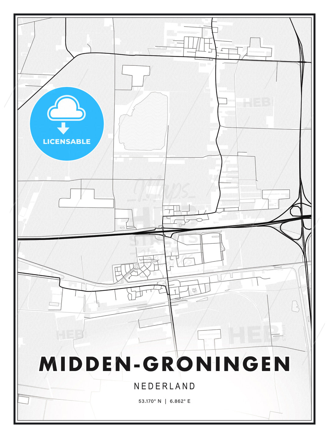 Midden-Groningen, Netherlands, Modern Print Template in Various Formats - HEBSTREITS Sketches