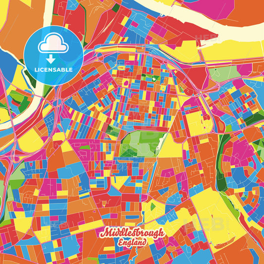 Middlesbrough, England Crazy Colorful Street Map Poster Template - HEBSTREITS Sketches