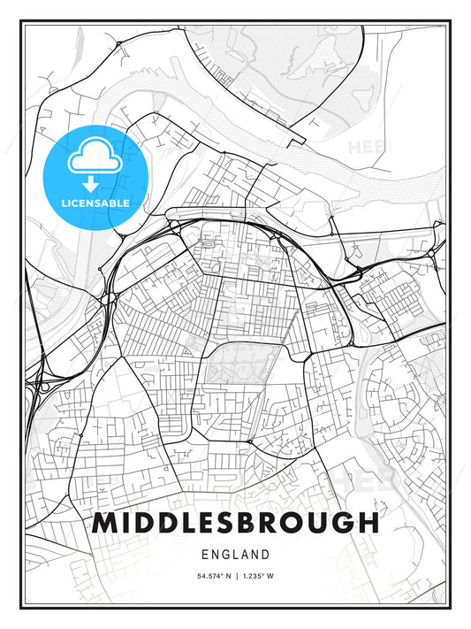 Middlesbrough, England, Modern Print Template in Various Formats - HEBSTREITS Sketches