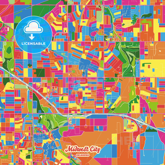 Midwest City, United States Crazy Colorful Street Map Poster Template - HEBSTREITS Sketches