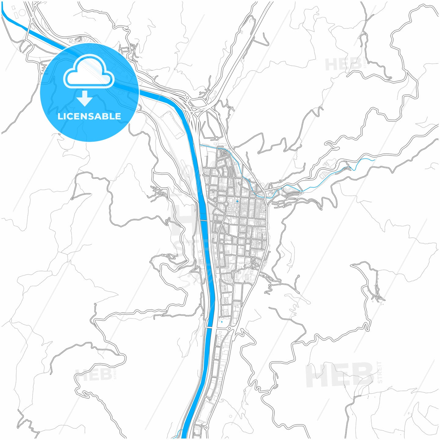 Mieres, Asturias, Spain, city map with high quality roads.