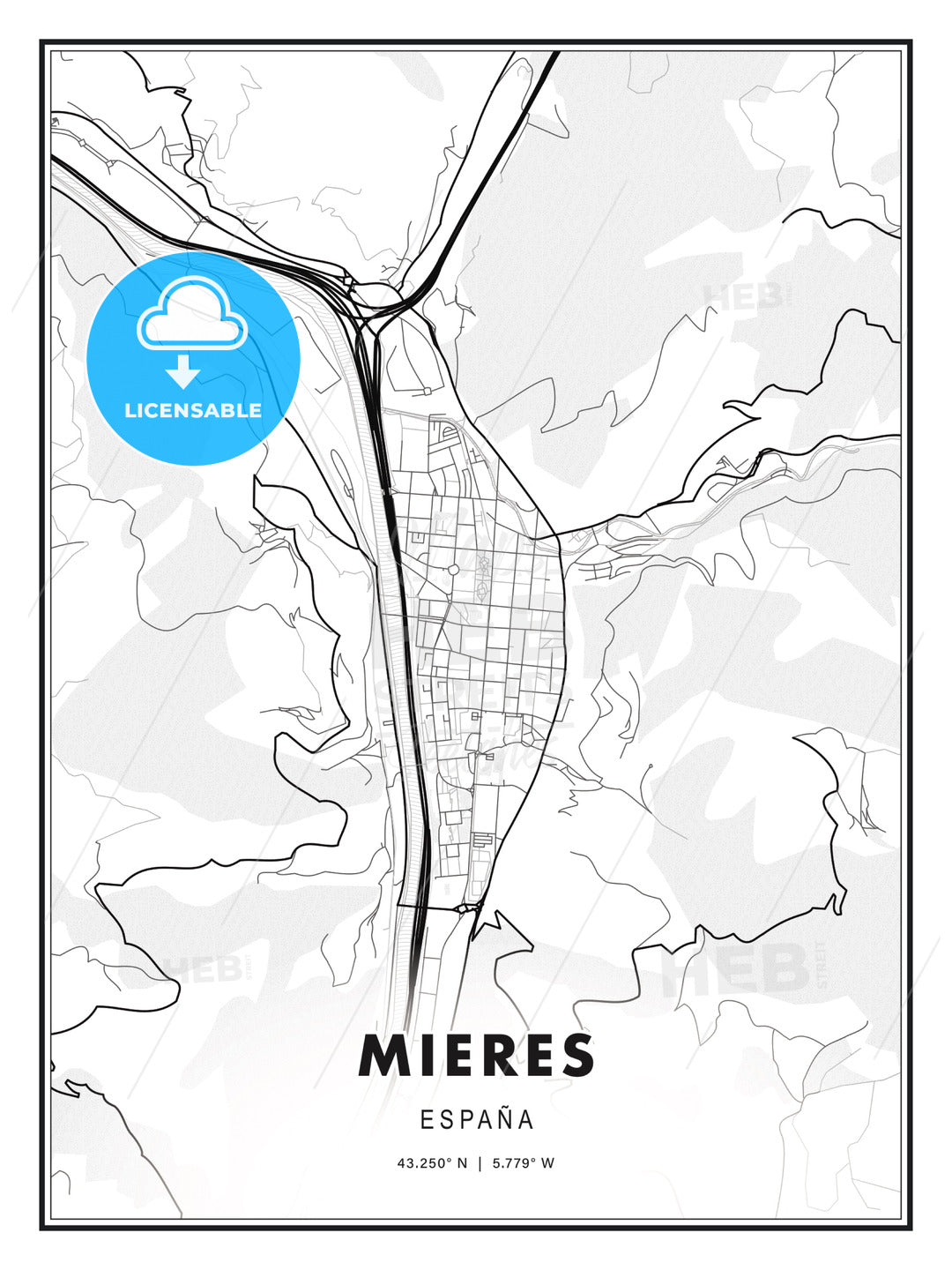 Mieres, Spain, Modern Print Template in Various Formats - HEBSTREITS Sketches