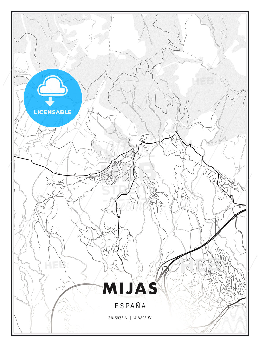 Mijas, Spain, Modern Print Template in Various Formats - HEBSTREITS Sketches